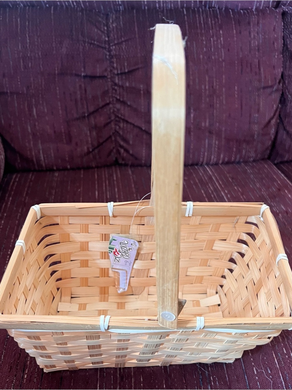 New Woven Basket with Handle - Natural Light Wood